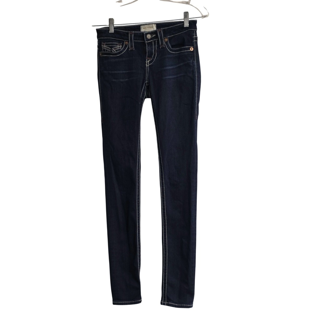 Big Star Jenae Skinny Jeans Dark Wash Thick Stitch Low Rise‎ Womens 25R